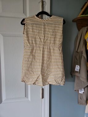 Girls Cream & Mustard Striped Sleeveless Casual Dress